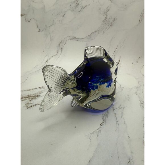 Murano Topical Fish Art Glass 7" Hand Blown Sculpture Sommerso Blue Fish - Picture 12 of 12